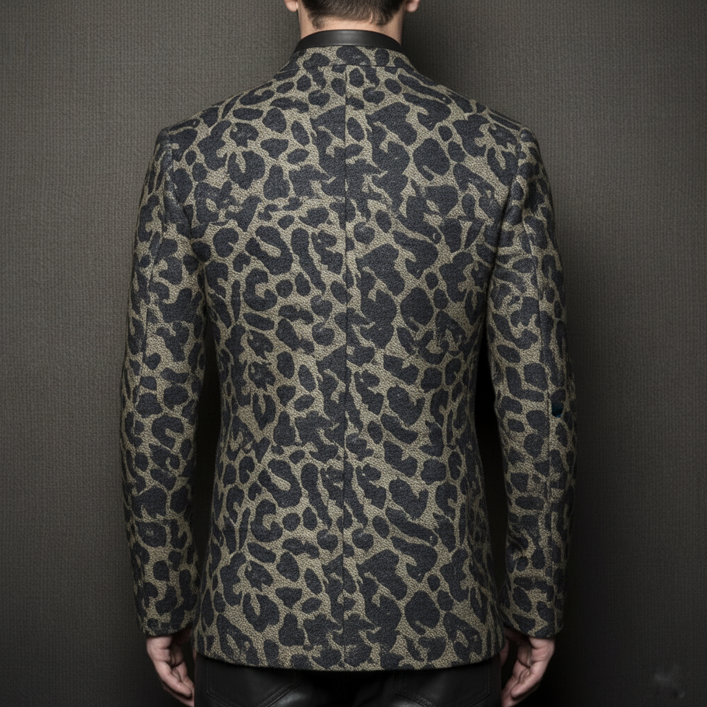 Men's Classic Vintage Denim Jacquard Leopard Print Jacket MTA2247L4K
