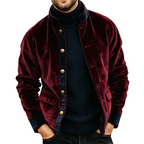 Men's Retro Casual Velvet Color Block Stand Collar Button Jacket MTA1784L6TO
