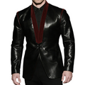 Men's Retro Casual Corduroy Patchwork PU Collarless Blazer MTA1938L2TO