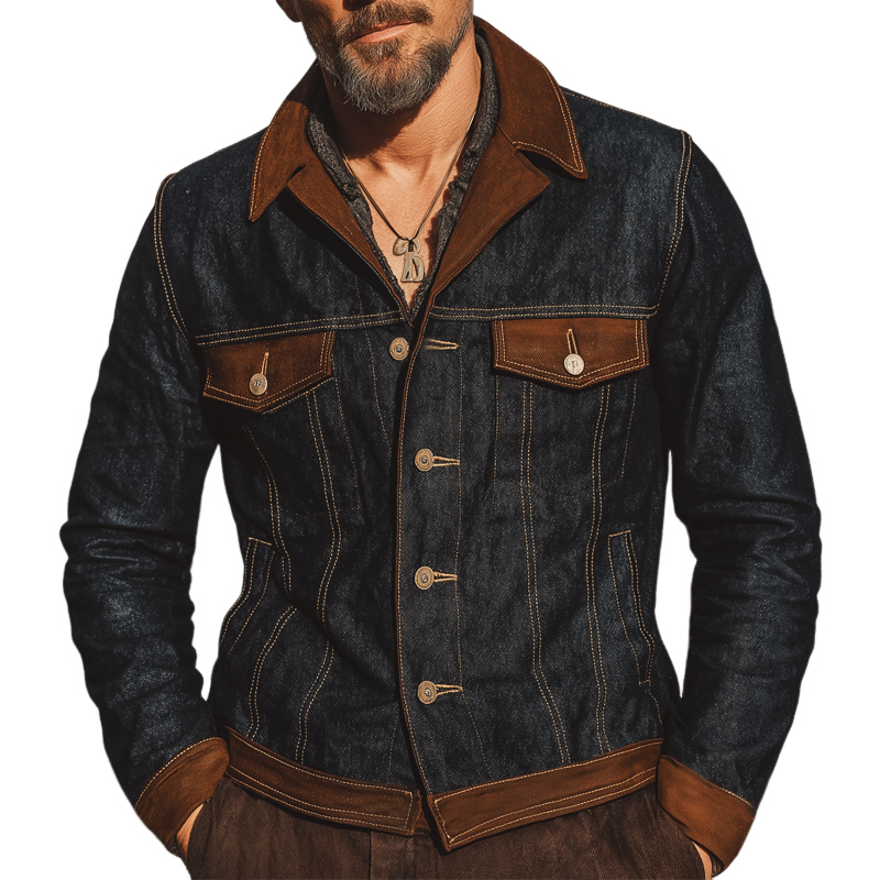 Men's Urban Vintage Denim And Faux Suede Patchwork Jacket MTA2299L8U