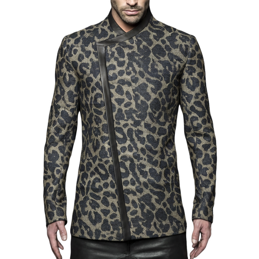 Men's Classic Vintage Denim Jacquard Leopard Print Jacket MTA2247L4K