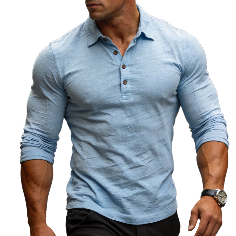 Men's Retro Casual Cotton LapelLong-Sleeve T-Shirt MTA2328L9TO