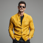 Men's Classic Casual Faux Suede Stand-collar Long-sleeved Shirt MTA2492L8K