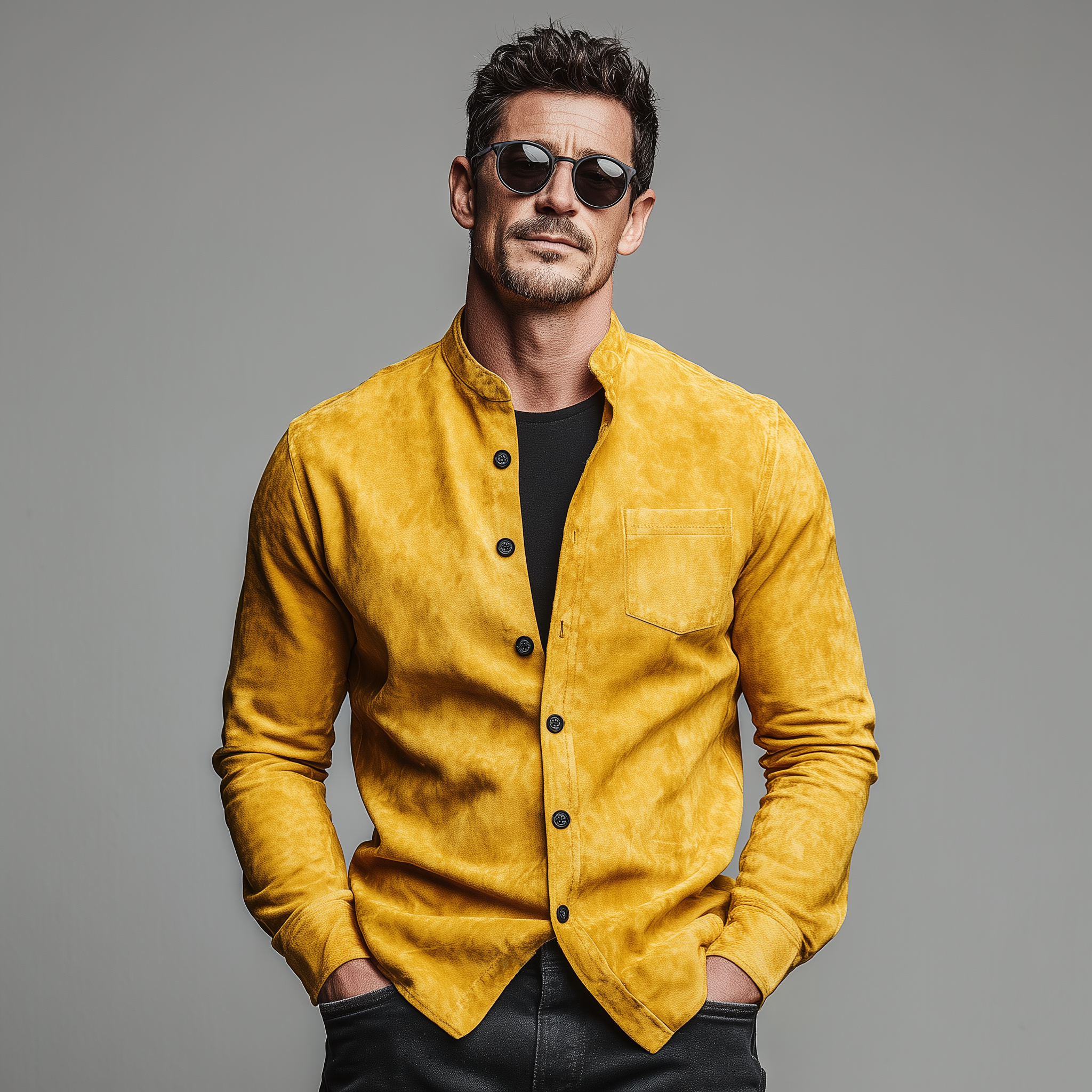 Men's Classic Casual Faux Suede Stand-collar Long-sleeved Shirt MTA2492L8K