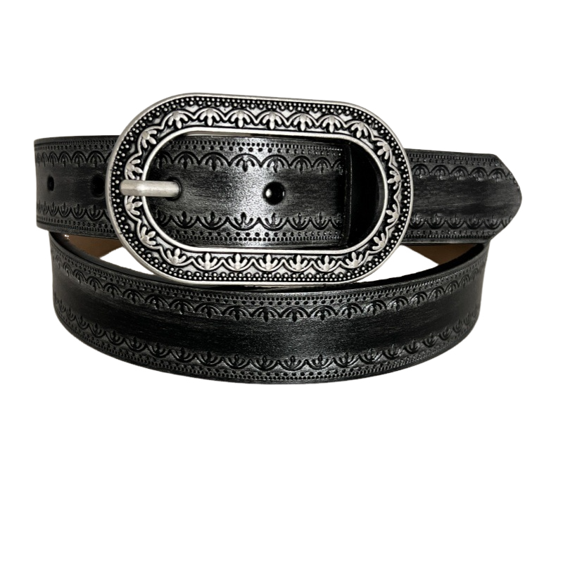 Men's Vintage Distressed Engraved Embossed Genuine Leather Belt 44748904U