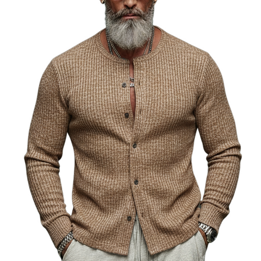 Men's Classic Casual Slub Yarn Ribbed Slim-fit Long-sleeved Shirt MTA2430L6K