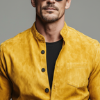 Men's Classic Casual Faux Suede Stand-collar Long-sleeved Shirt MTA2492L8K