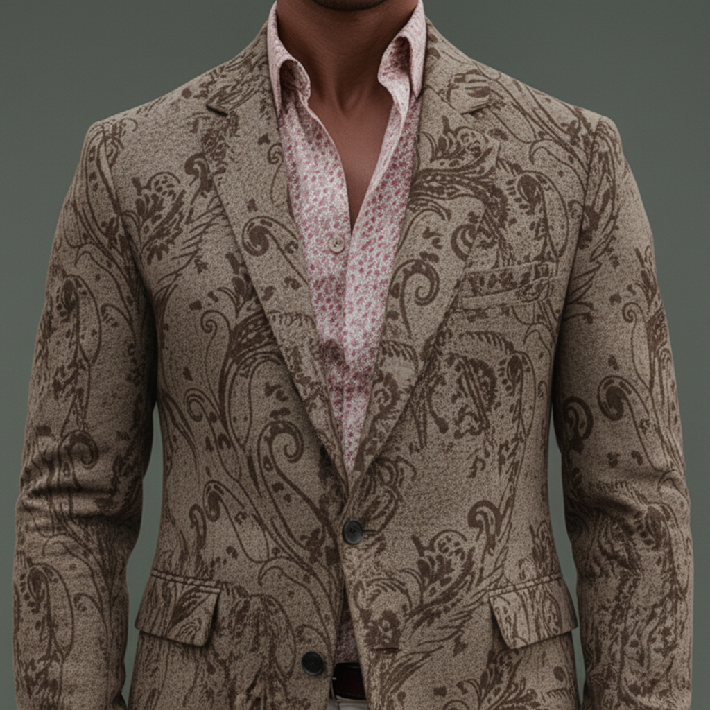Men's Classic Vintage Printed Cotton Blend Single-breasted Blazer MTA2211L8K