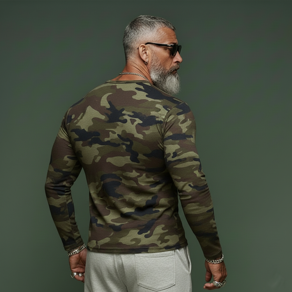 Men's Classic Casual Tough-guy Style Camouflage Cotton Blend Henley Neck Long-sleeved T-shirt MTA2636L1K