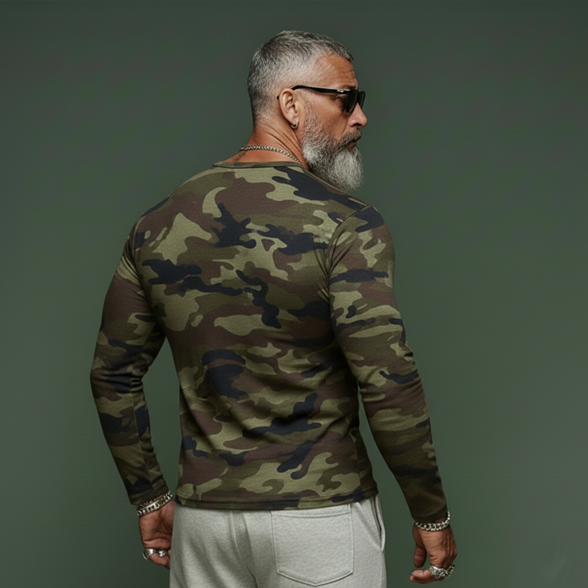 Men's Classic Casual Tough-guy Style Camouflage Cotton Blend Henley Neck Long-sleeved T-shirt MTA2636L1K