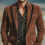 Men's Classic Vintage Western-style Contrasting Velvet Collar Single-breasted Faux Suede Blazer MTA2292L0K