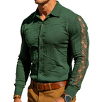 Men's Retro Casual Knitted Patchwork Lace Lapel Long-Sleeve Shirt MTA2313L1TO