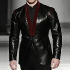 Men's Retro Casual Corduroy Patchwork PU Collarless Blazer MTA1938L2TO