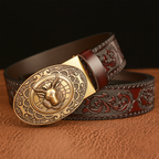 Men's Vintage Cowhide Personalized Carved Automatic Buckle Belt MTA0967F5U
