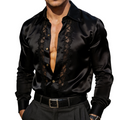 Men's Retro Casual Satin Lace Patchwork Lapel Long-Sleeve Shirt MTA2301L4TO