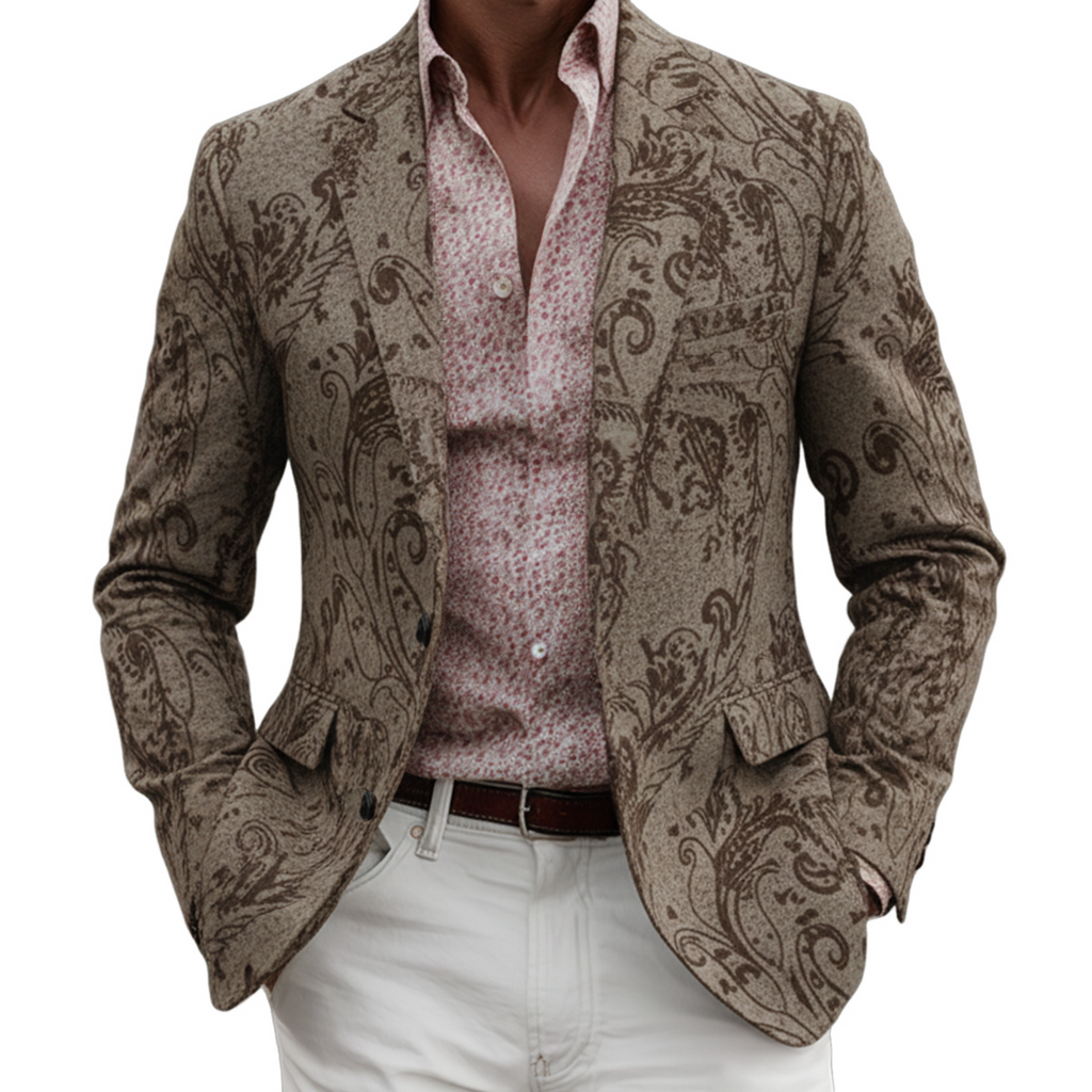 Men's Classic Vintage Printed Cotton Blend Single-breasted Blazer MTA2211L8K