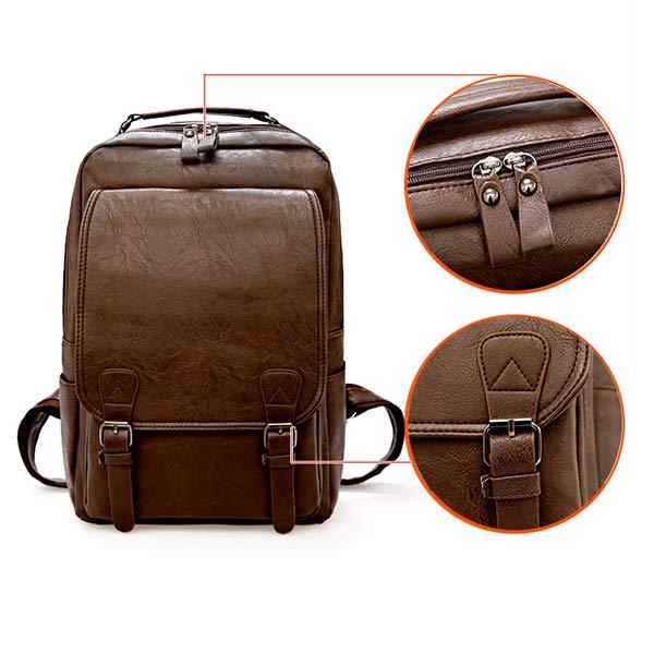 VINTAGE BUSINESS ZIP FLAP LEATHER BACKPACK